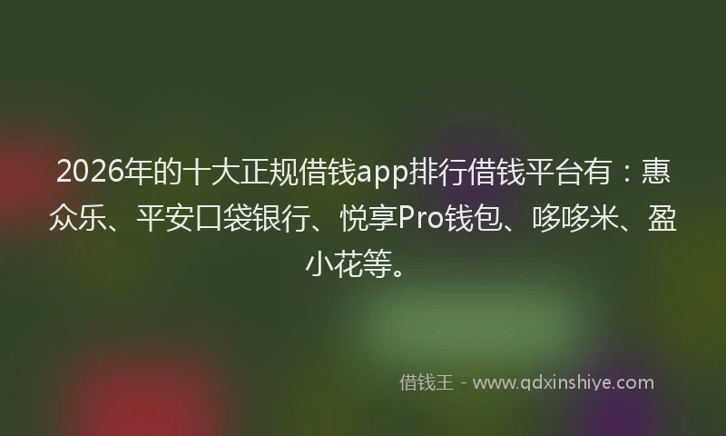 2026年的十大正规借钱app排行借钱平台有：惠众乐、平安口袋银行、悦享Pro钱包、哆哆米、盈小花等。