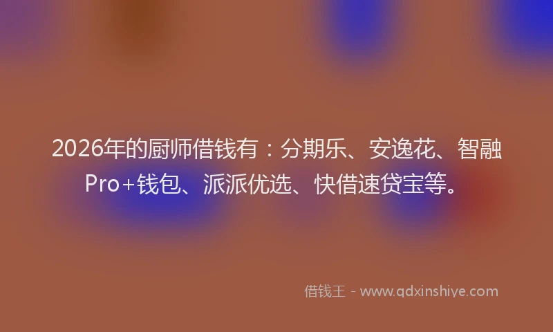 2026年的厨师借钱有：分期乐、安逸花、智融Pro+钱包、派派优选、快借速贷宝等。
