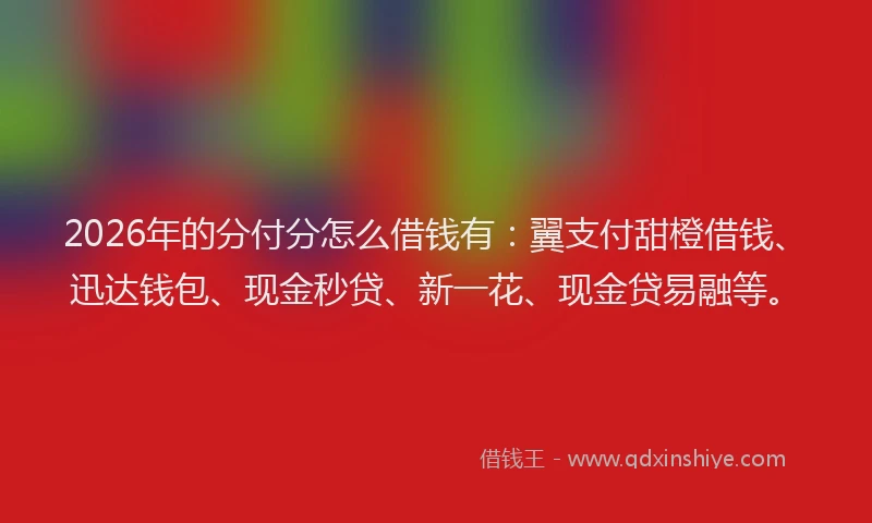2026年的分付分怎么借钱有:翼支付甜橙借钱、迅达钱包、现金秒贷、新一花、现金贷易融等。