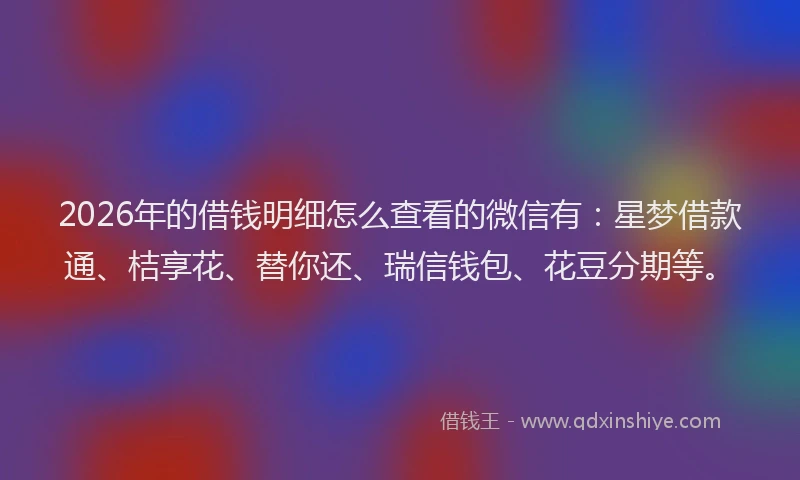 2026年的借钱明细怎么查看的微信有：星梦借款通、桔享花、替你还、瑞信钱包、花豆分期等。