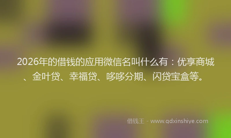 2026年的借钱的应用微信名叫什么有：优享商城、金叶贷、幸福贷、哆哆分期、闪贷宝盒等。