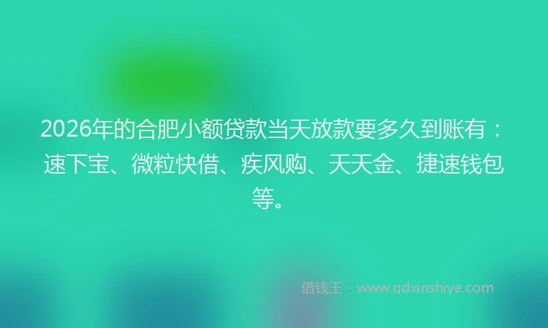2026年的合肥小额贷款当天放款要多久到账有:速下宝、微粒快借、疾风购、天天金、捷速钱包等。