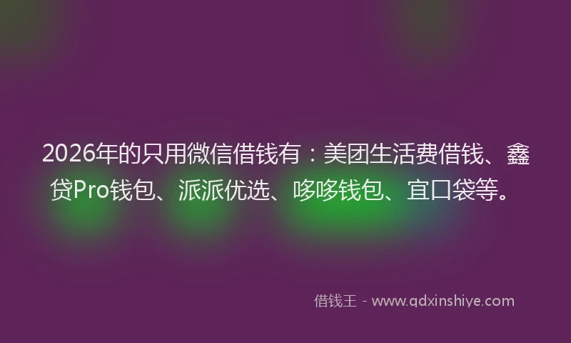 2026年的只用微信借钱有:美团生活费借钱、鑫贷Pro钱包、派派优选、哆哆钱包、宜口袋等。