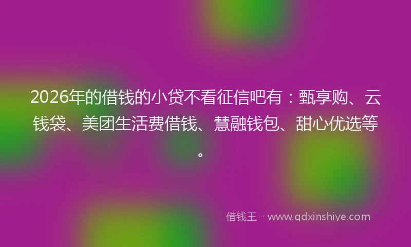2026年的借钱的小贷不看征信吧有:甄享购、云钱袋、美团生活费借钱、慧融钱包、甜心优选等。