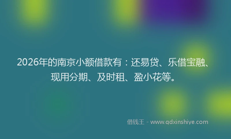 2026年的南京小额借款有：还易贷、乐借宝融、现用分期、及时租、盈小花等。