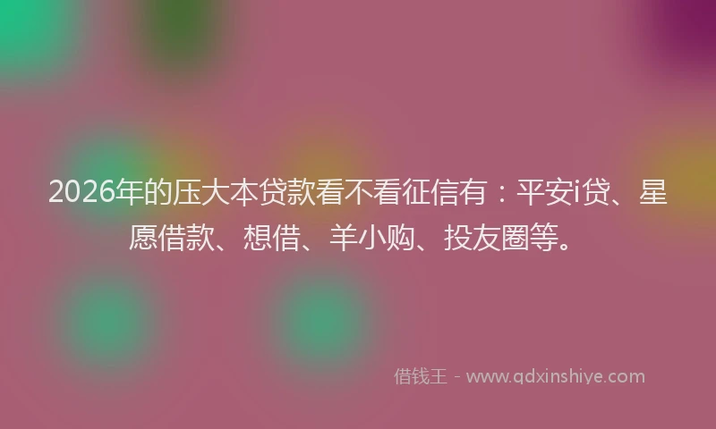 2026年的压大本贷款看不看征信有：平安i贷、星愿借款、想借、羊小购、投友圈等。