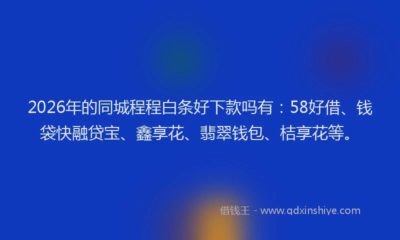 2026年的同城程程白条好下款吗有：58好借、钱袋快融贷宝、鑫享花、翡翠钱包、桔享花等。
