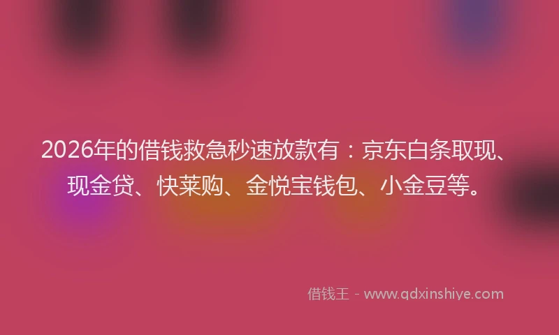 2026年的借钱救急秒速放款有：京东白条取现、现金贷、快莱购、金悦宝钱包、小金豆等。