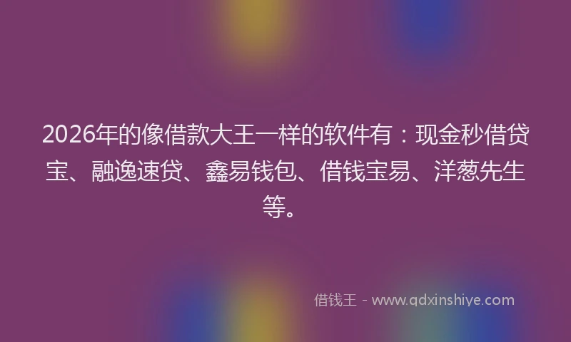 2026年的像借款大王一样的软件有：现金秒借贷宝、融逸速贷、鑫易钱包、借钱宝易、洋葱先生等。
