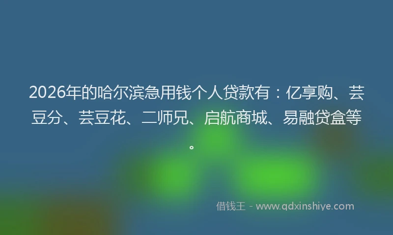 2026年的哈尔滨急用钱个人贷款有：亿享购、芸豆分、芸豆花、二师兄、启航商城、易融贷盒等。