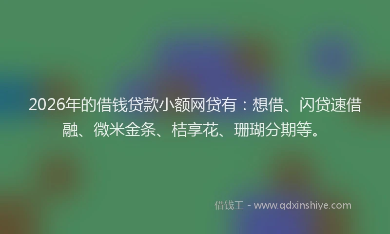 2026年的借钱贷款小额网贷有：想借、闪贷速借融、微米金条、桔享花、珊瑚分期等。