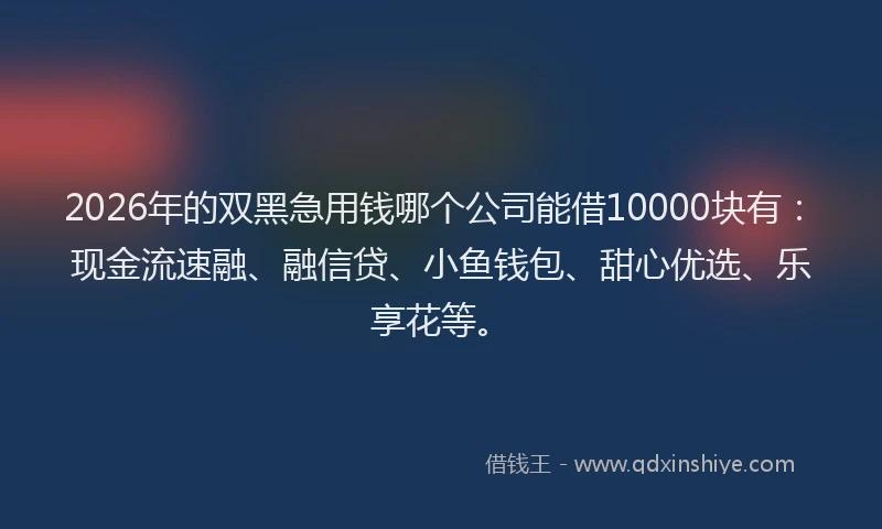 2026年的双黑急用钱哪个公司能借10000块有：现金流速融、融信贷、小鱼钱包、甜心优选、乐享花等。