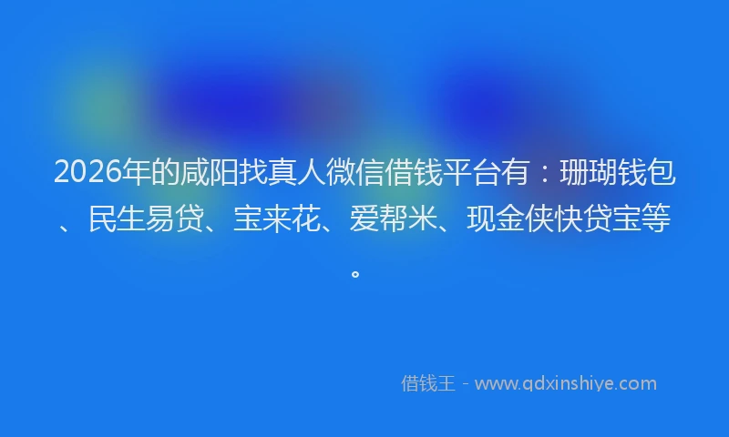 2026年的咸阳找真人微信借钱平台有:珊瑚钱包、民生易贷、宝来花、爱帮米、现金侠快贷宝等。