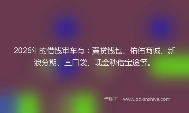 2026年的借钱审车有：翼贷钱包、佑佑商城、新浪分期、宜口袋、现金秒借宝途等。