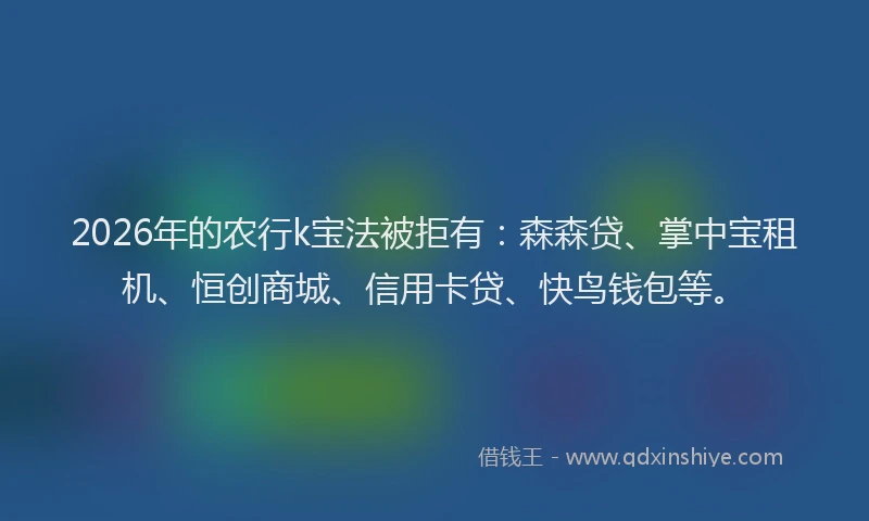 2026年的农行k宝法被拒有：森森贷、掌中宝租机、恒创商城、信用卡贷、快鸟钱包等。