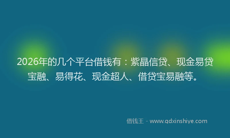 2026年的几个平台借钱有：紫晶信贷、现金易贷宝融、易得花、现金超人、借贷宝易融等。