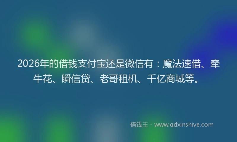 2026年的借钱支付宝还是微信有：魔法速借、牵牛花、瞬信贷、老哥租机、千亿商城等。