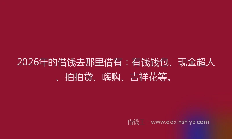2026年的借钱去那里借有：有钱钱包、现金超人、拍拍贷、嗨购、吉祥花等。