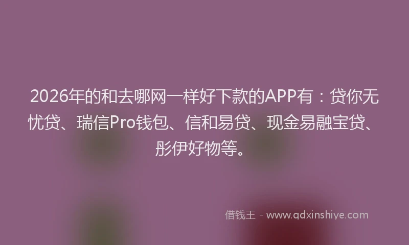 2026年的和去哪网一样好下款的APP有：贷你无忧贷、瑞信Pro钱包、信和易贷、现金易融宝贷、彤伊好物等。
