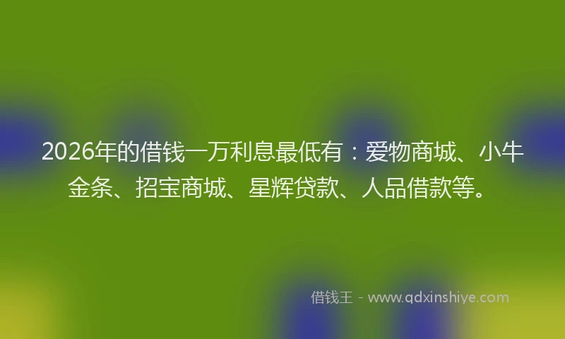 2026年的借钱一万利息最低有:爱物商城、小牛金条、招宝商城、星辉贷款、人品借款等。