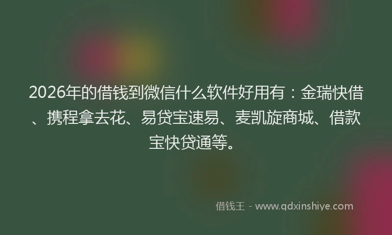 2026年的借钱到微信什么软件好用有:金瑞快借、携程拿去花、易贷宝速易、麦凯旋商城、借款宝快贷通等。