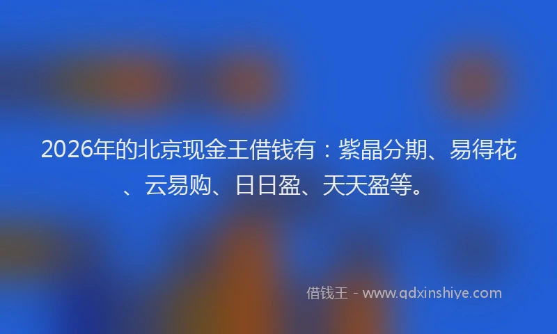 2026年的北京现金王借钱有：紫晶分期、易得花、云易购、日日盈、天天盈等。