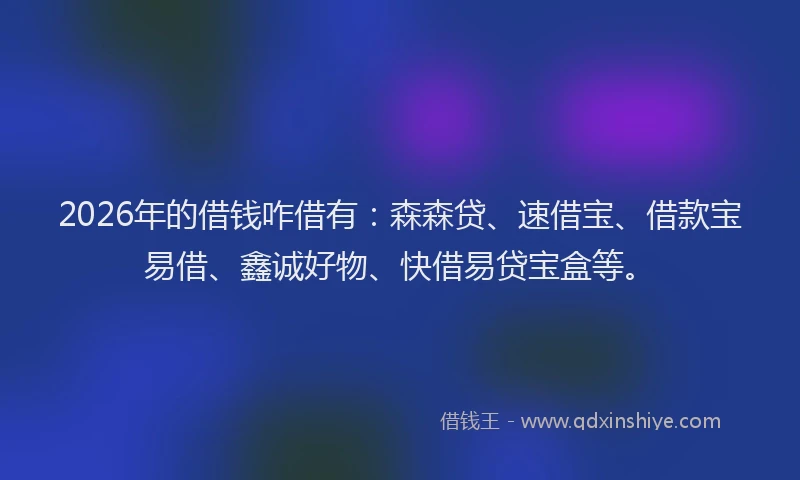 2026年的借钱咋借有:森森贷、速借宝、借款宝易借、鑫诚好物、快借易贷宝盒等。