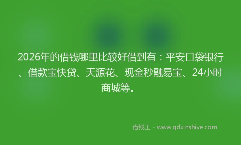 2026年的借钱哪里比较好借到有:平安口袋银行、借款宝快贷、天源花、现金秒融易宝、24小时商城等。