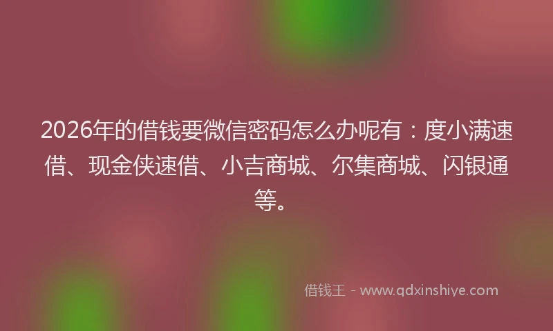 2026年的借钱要微信密码怎么办呢有：度小满速借、现金侠速借、小吉商城、尔集商城、闪银通等。