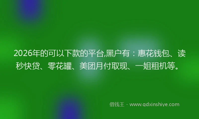 2026年的可以下款的平台,黑户有：惠花钱包、读秒快贷、零花罐、美团月付取现、一姐租机等。