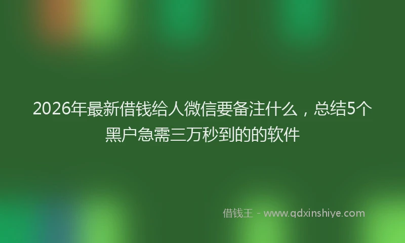2026年最新借钱给人微信要备注什么，总结5个黑户急需三万秒到的的软件