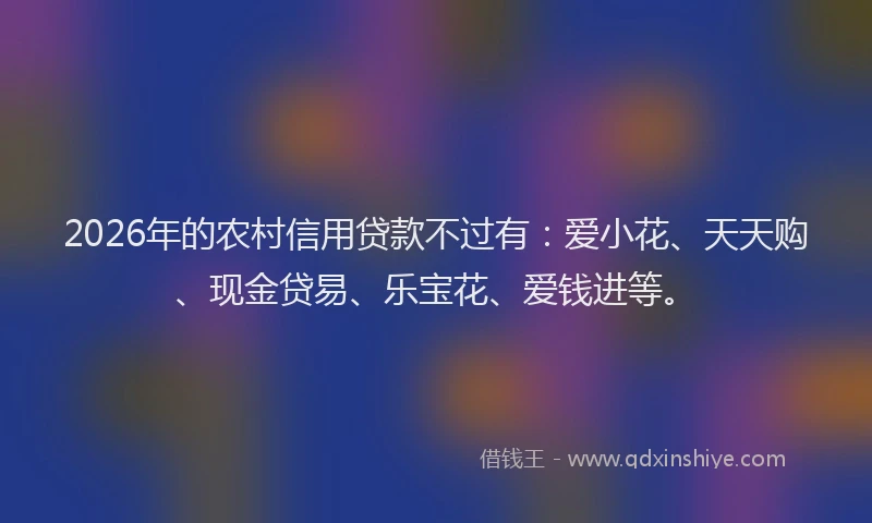 2026年的农村信用贷款不过有：爱小花、天天购、现金贷易、乐宝花、爱钱进等。