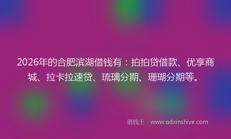 2026年的合肥滨湖借钱有:拍拍贷借款、优享商城、拉卡拉速贷、琉璃分期、珊瑚分期等。