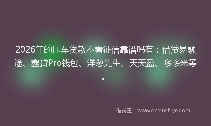 2026年的压车贷款不看征信靠谱吗有：借贷易融途、鑫贷Pro钱包、洋葱先生、天天盈、哆哆米等。