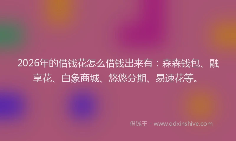 2026年的借钱花怎么借钱出来有：森森钱包、融享花、白象商城、悠悠分期、易速花等。