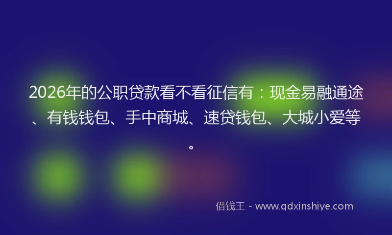 2026年的公职贷款看不看征信有：现金易融通途、有钱钱包、手中商城、速贷钱包、大城小爱等。