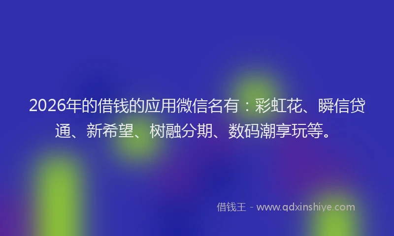 2026年的借钱的应用微信名有:彩虹花、瞬信贷通、新希望、树融分期、数码潮享玩等。