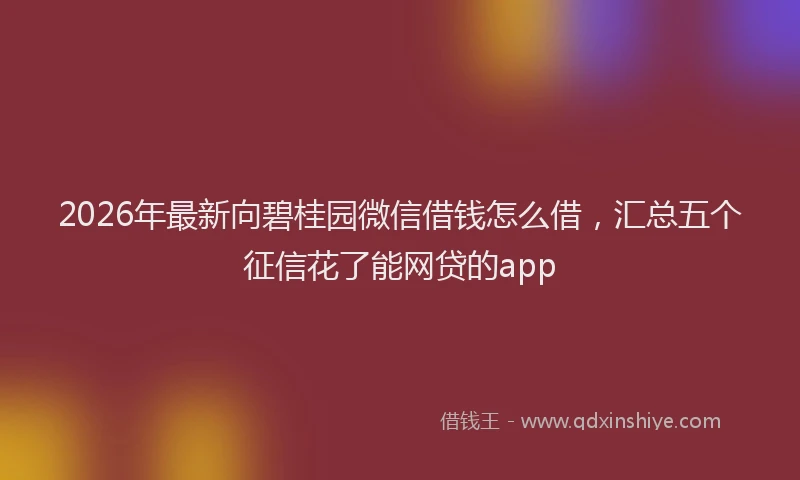 2026年最新向碧桂园微信借钱怎么借，汇总五个征信花了能网贷的app