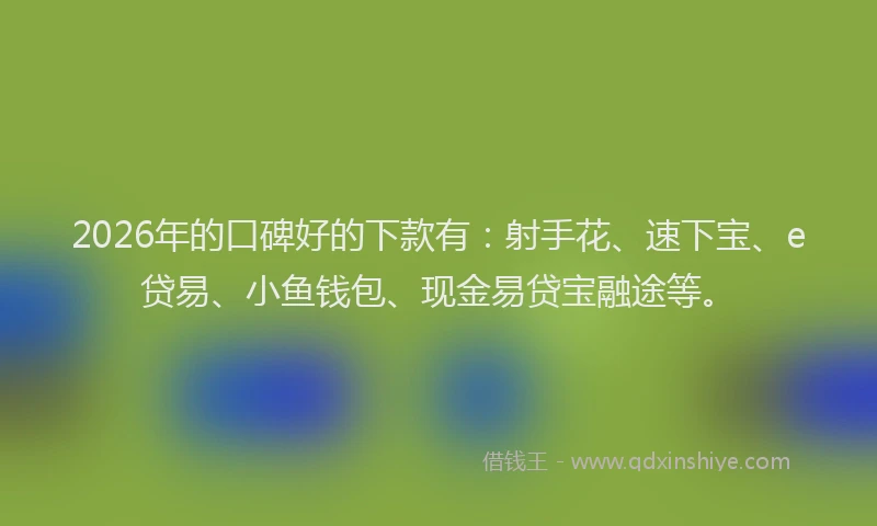 2026年的口碑好的下款有:射手花、速下宝、e贷易、小鱼钱包、现金易贷宝融途等。