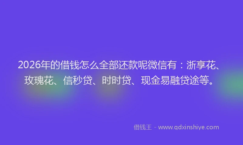 2026年的借钱怎么全部还款呢微信有:浙享花、玫瑰花、信秒贷、时时贷、现金易融贷途等。