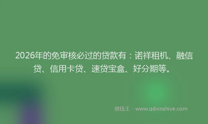 2026年的免审核必过的贷款有：诺祥租机、融信贷、信用卡贷、速贷宝盒、好分期等。