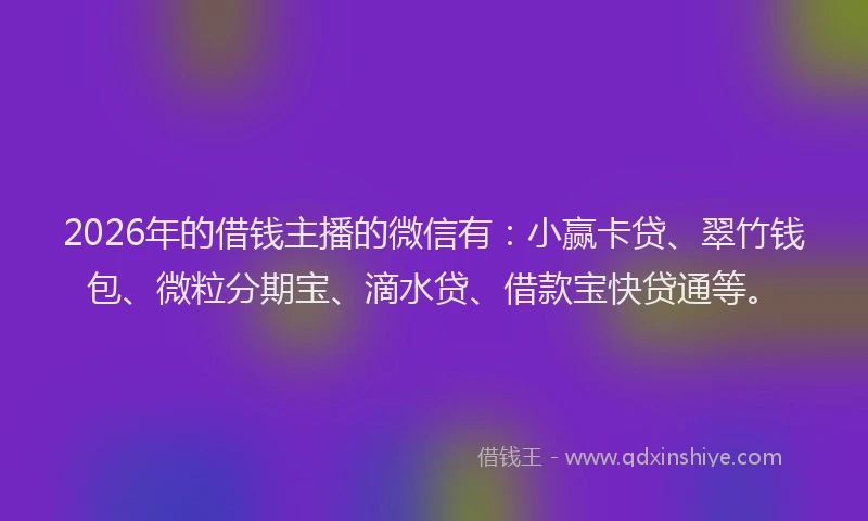 2026年的借钱主播的微信有:小赢卡贷、翠竹钱包、微粒分期宝、滴水贷、借款宝快贷通等。
