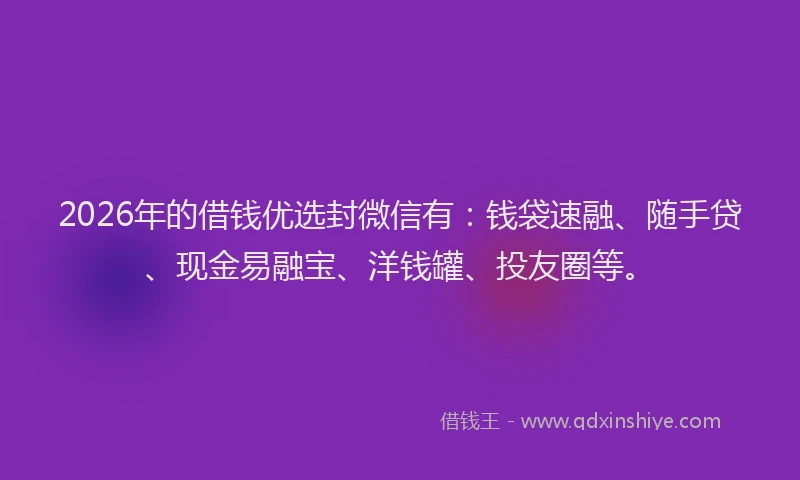 2026年的借钱优选封微信有:钱袋速融、随手贷、现金易融宝、洋钱罐、投友圈等。