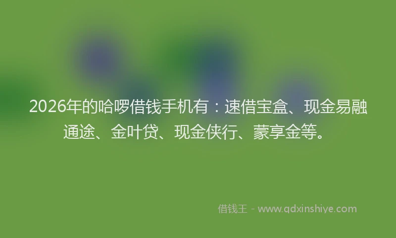 2026年的哈啰借钱手机有:速借宝盒、现金易融通途、金叶贷、现金侠行、蒙享金等。