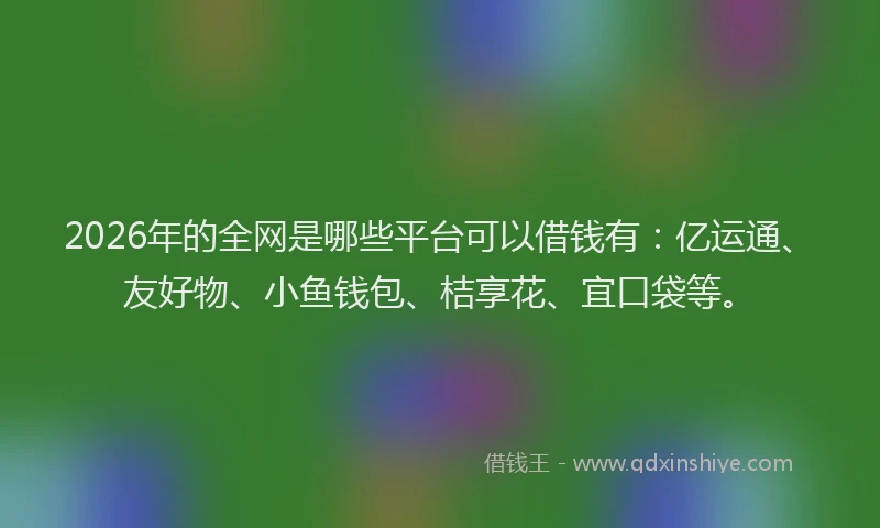 2026年的全网是哪些平台可以借钱有:亿运通、友好物、小鱼钱包、桔享花、宜口袋等。