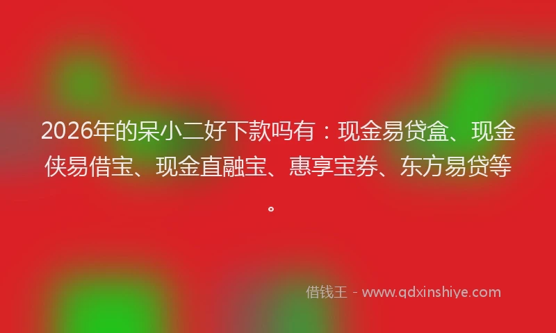 2026年的呆小二好下款吗有：现金易贷盒、现金侠易借宝、现金直融宝、惠享宝券、东方易贷等。