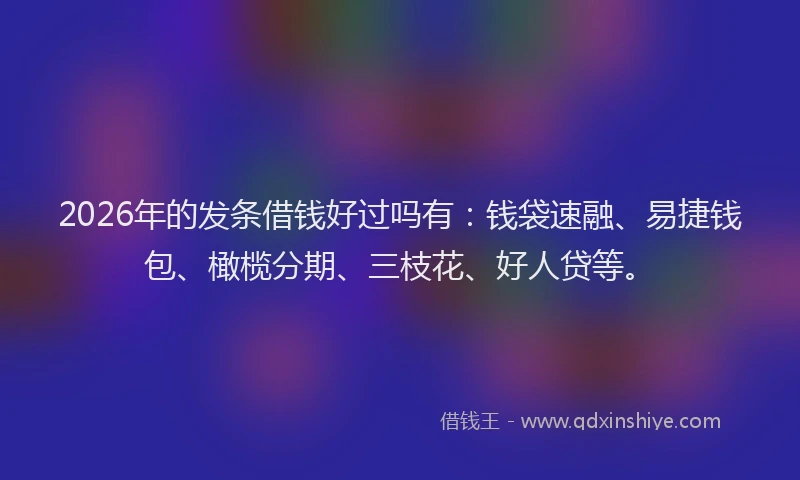 2026年的发条借钱好过吗有：钱袋速融、易捷钱包、橄榄分期、三枝花、好人贷等。