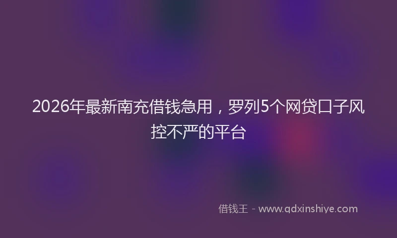 2026年最新南充借钱急用，罗列5个网贷口子风控不严的平台