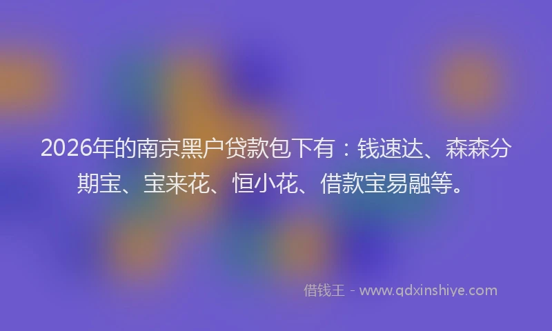 2026年的南京黑户贷款包下有:钱速达、森森分期宝、宝来花、恒小花、借款宝易融等。