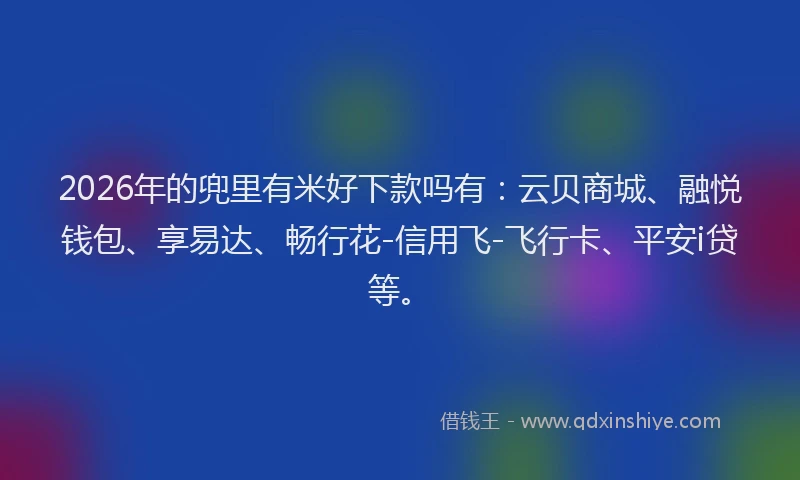 2026年的兜里有米好下款吗有:云贝商城、融悦钱包、享易达、畅行花-信用飞-飞行卡、平安i贷等。